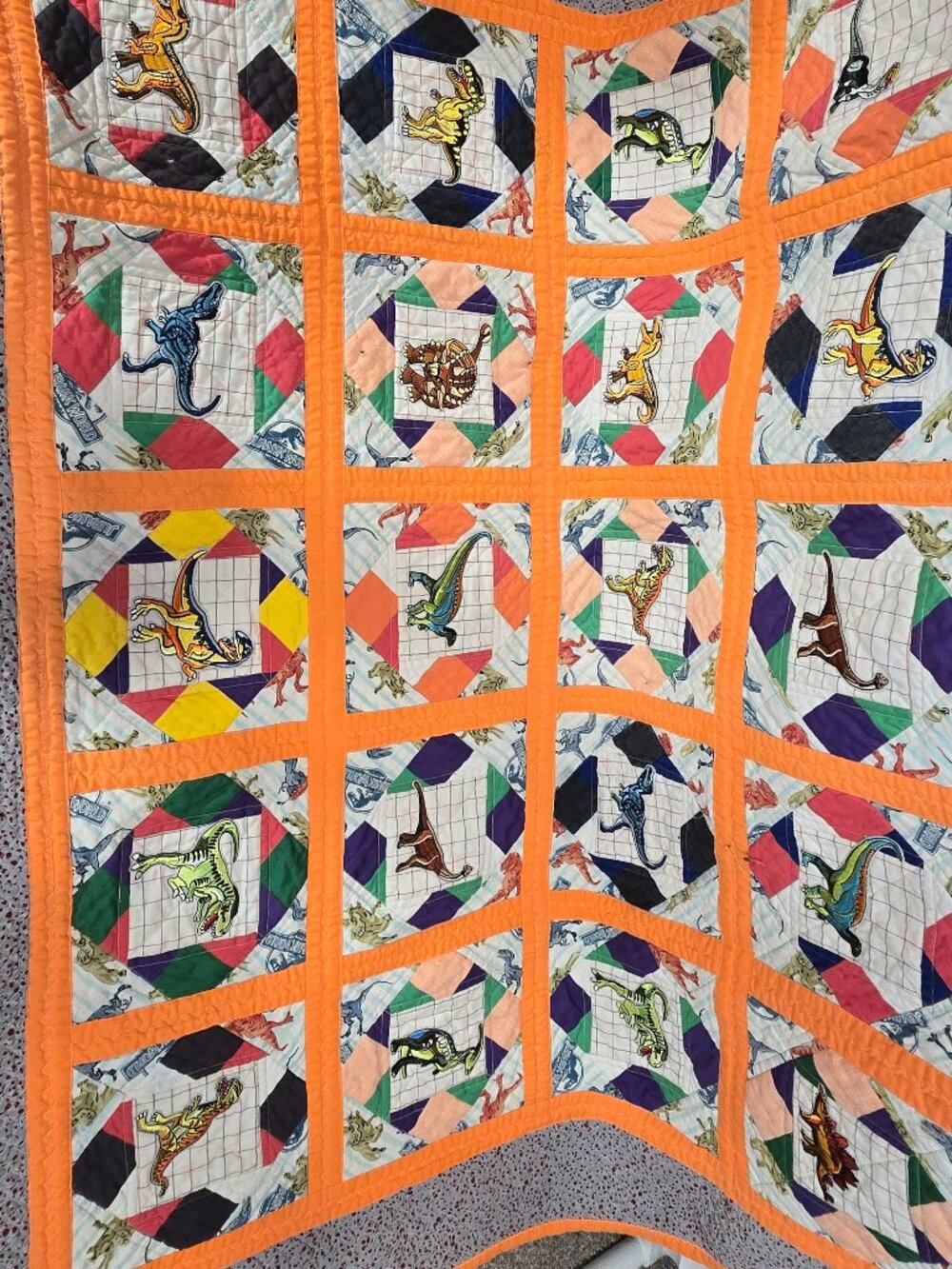 Dinosaur Quilt Jurassic World Embroidered Dinosaurs Orange 50x92